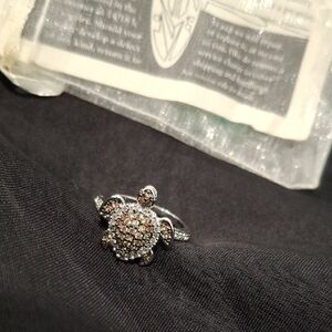 Silver Turtle Ring with Crystal Accents